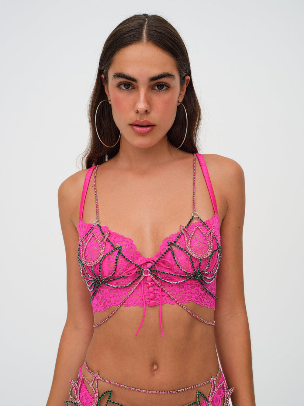 Women Tulip Rhinestone Bralette - Pink