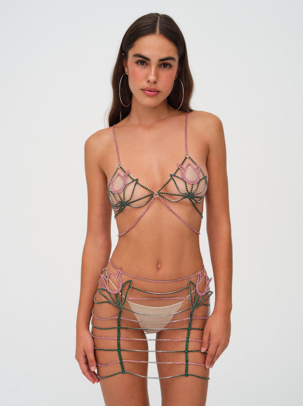 Women Tulip Rhinestone Bralette - Pink