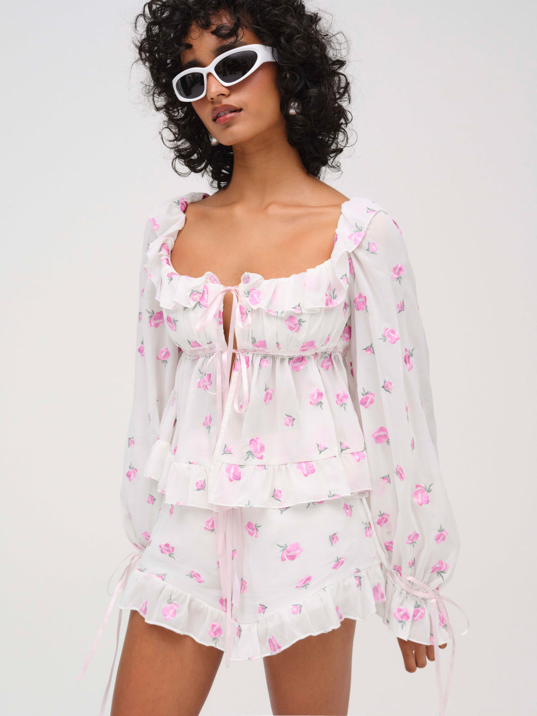 Women Fiona Floral Top - White
