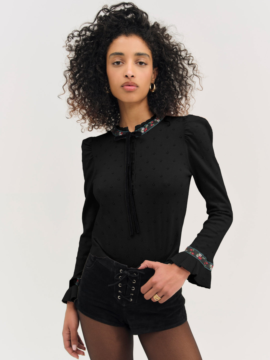 Women Naomi Knit Long Sleeve Top - Black