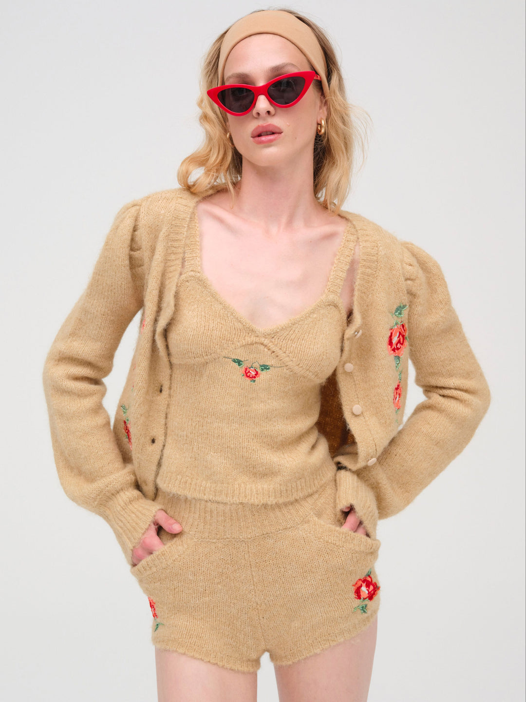 Women Grans Beaded Knit Short - Tan