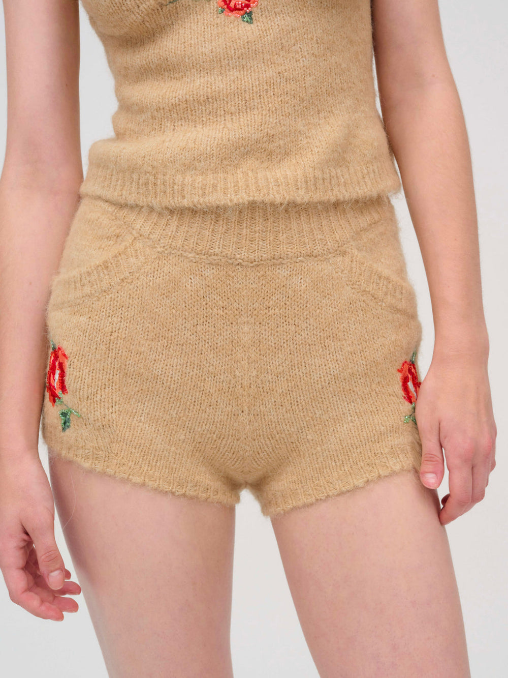 Women Grans Beaded Knit Short - Tan
