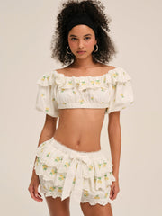 Women Lemon Spritz Crop Top - White