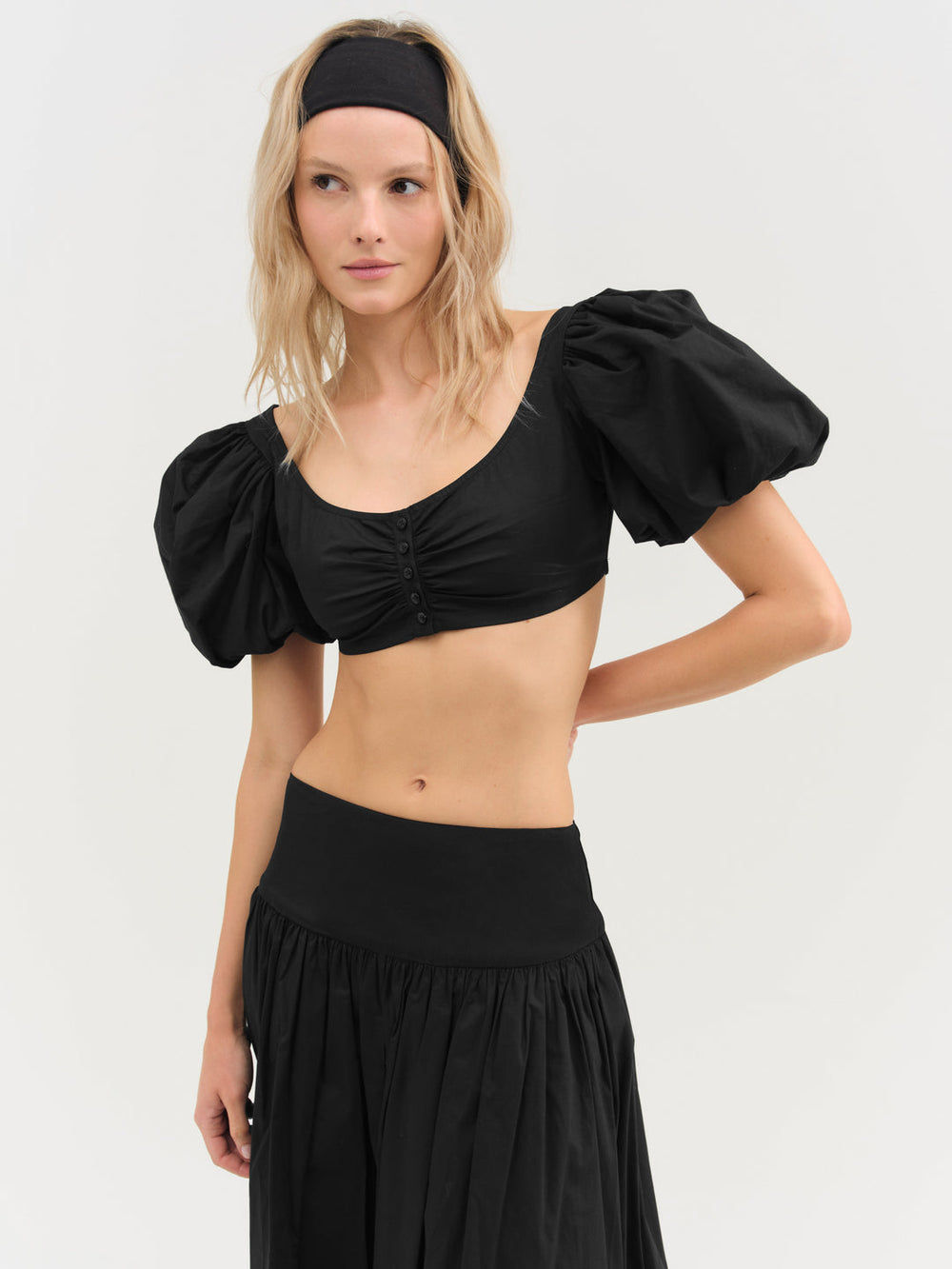 Women Helena Crop Poplin Top - Black
