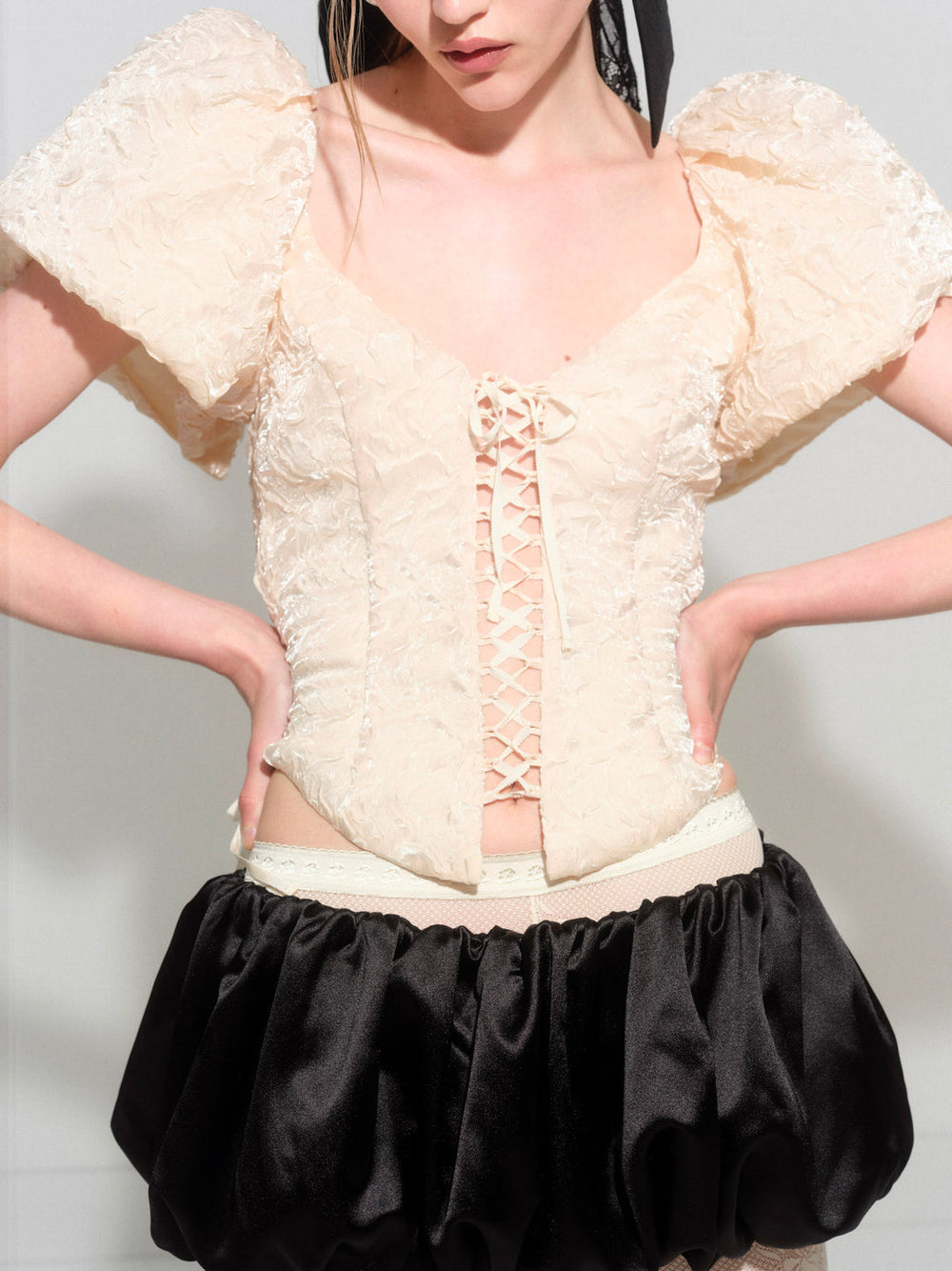 Women Frosted Organza Top - Cream