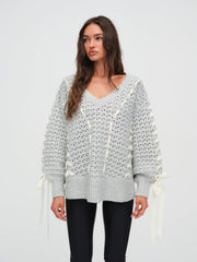 Women Liberty V Neck Sweater - Grey
