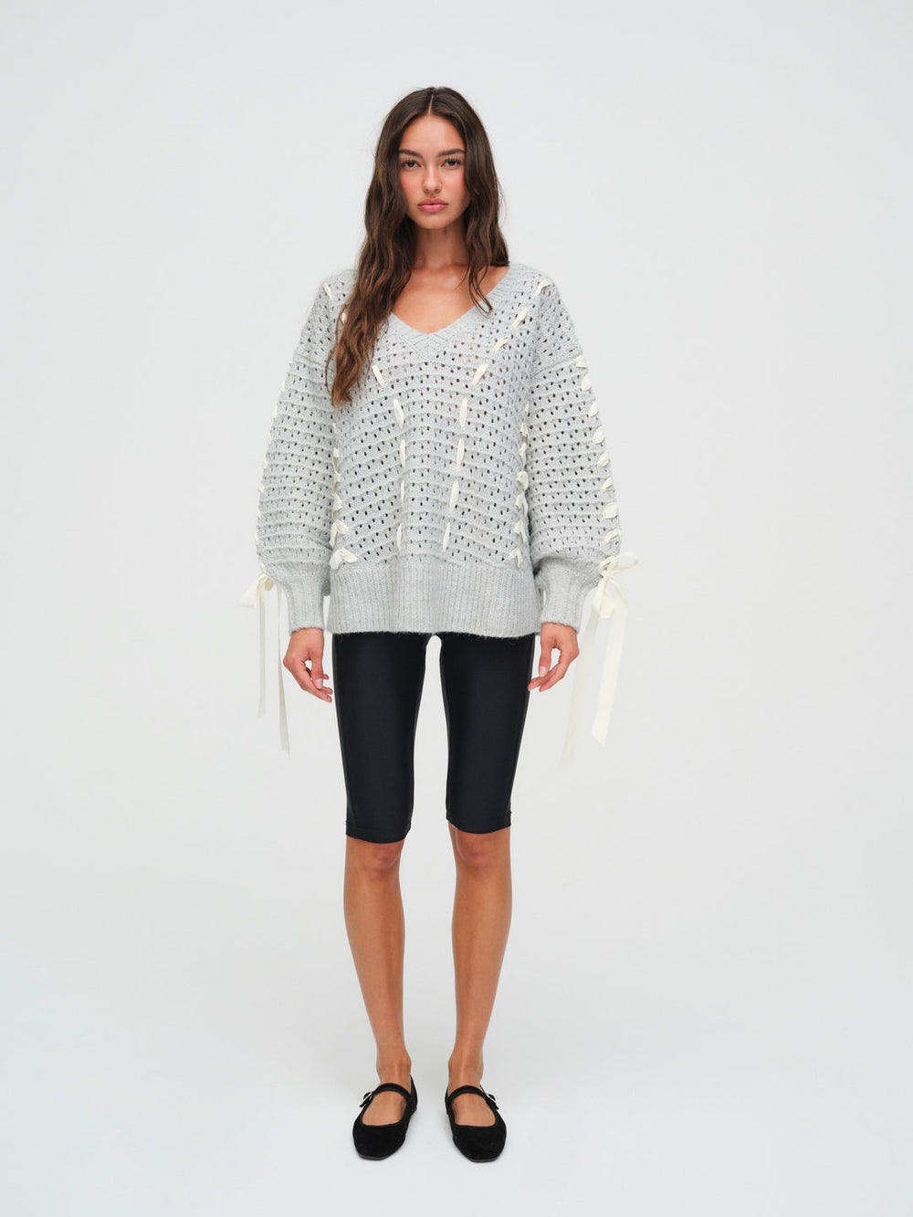 Women Liberty V Neck Sweater - Grey