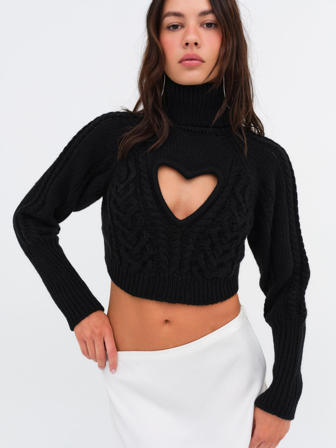 Women Vera Cropped Cut Out Sweater - Black