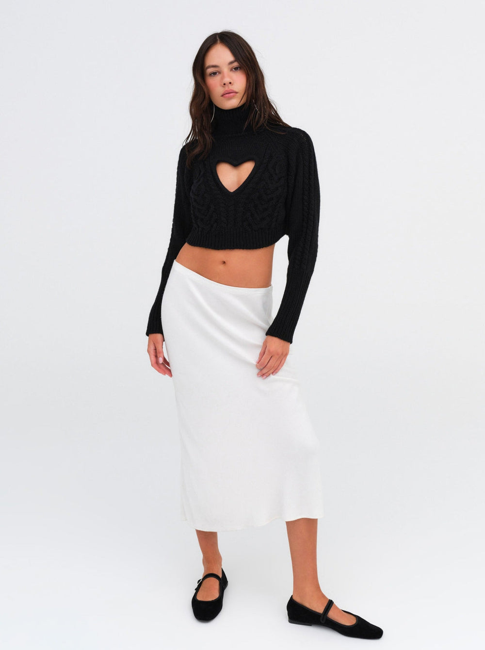 Women Vera Cropped Cut Out Sweater - Black