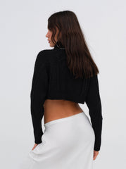 Women Vera Cropped Cut Out Sweater - Black