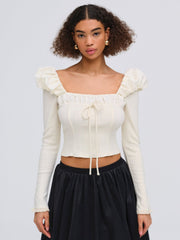 Women Aliyah Pointelle Top - Cream