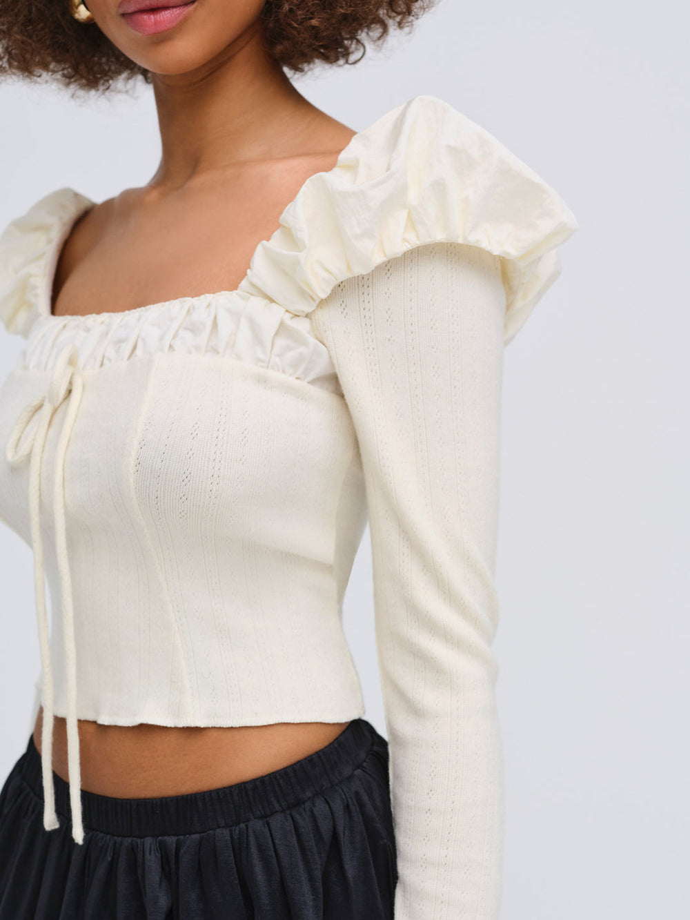 Women Aliyah Pointelle Top - Cream