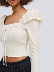 Women Aliyah Pointelle Top - Cream