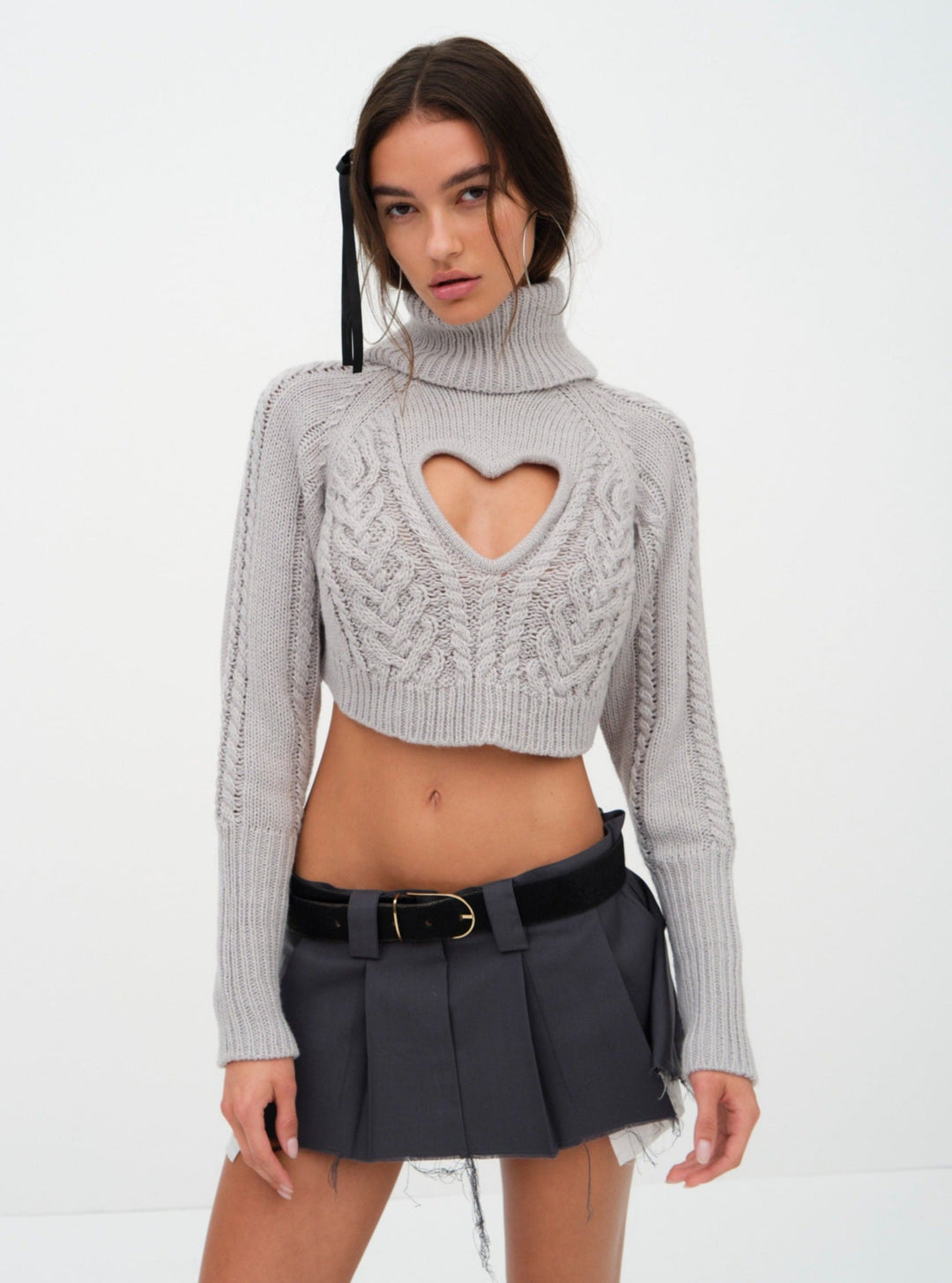 Women Vera Cropped Cut Out Sweater - Grey