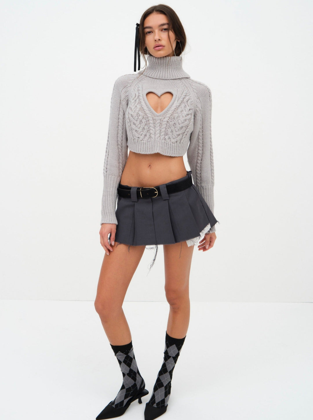 Women Vera Cropped Cut Out Sweater - Grey