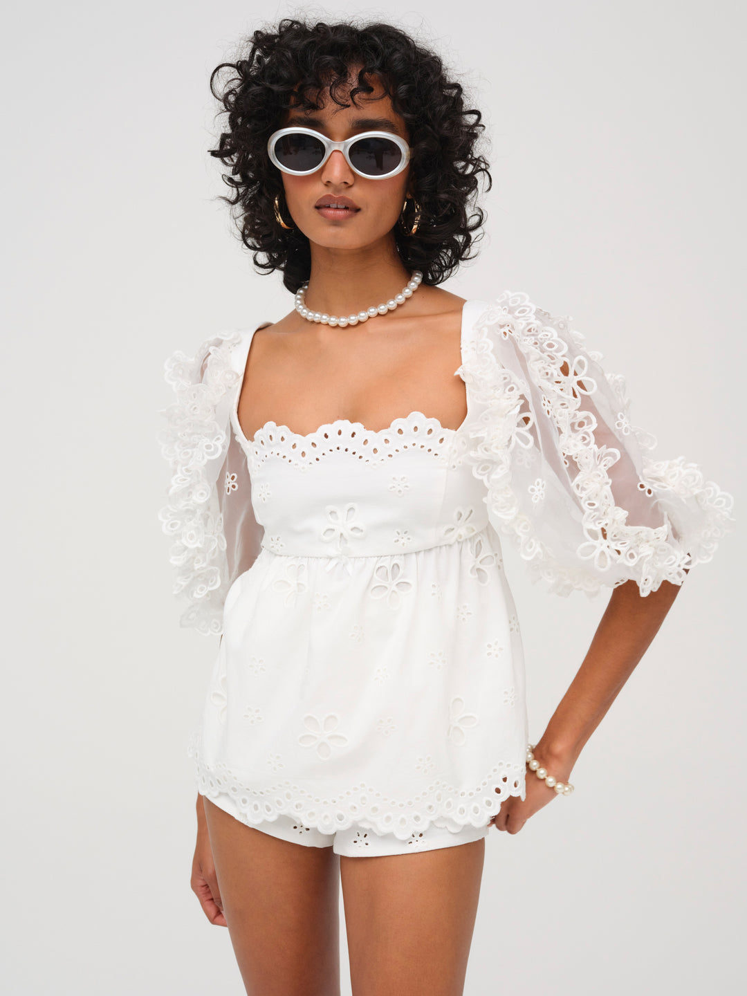 Women Daisy Eyelet Top - White