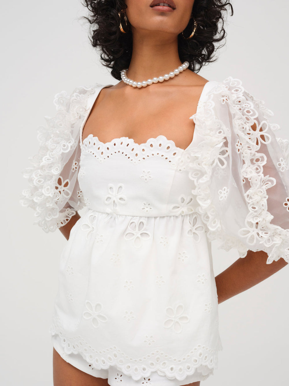 Women Daisy Eyelet Top - White