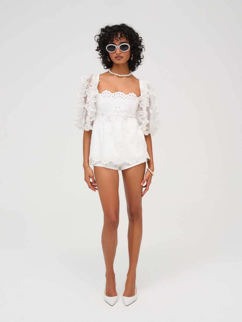 Women Daisy Eyelet Top - White