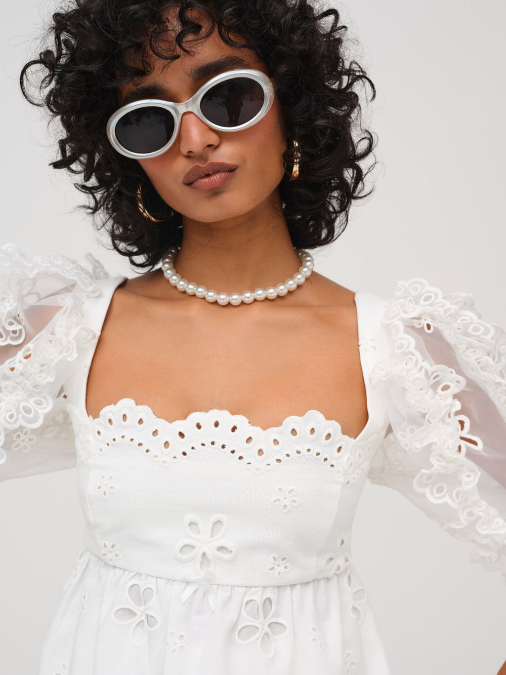 Women Daisy Eyelet Top - White