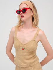 Women Grans Beaded Knit Tank - Tan