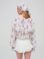 Women Doily Bouquet Long Sleeve Top - White