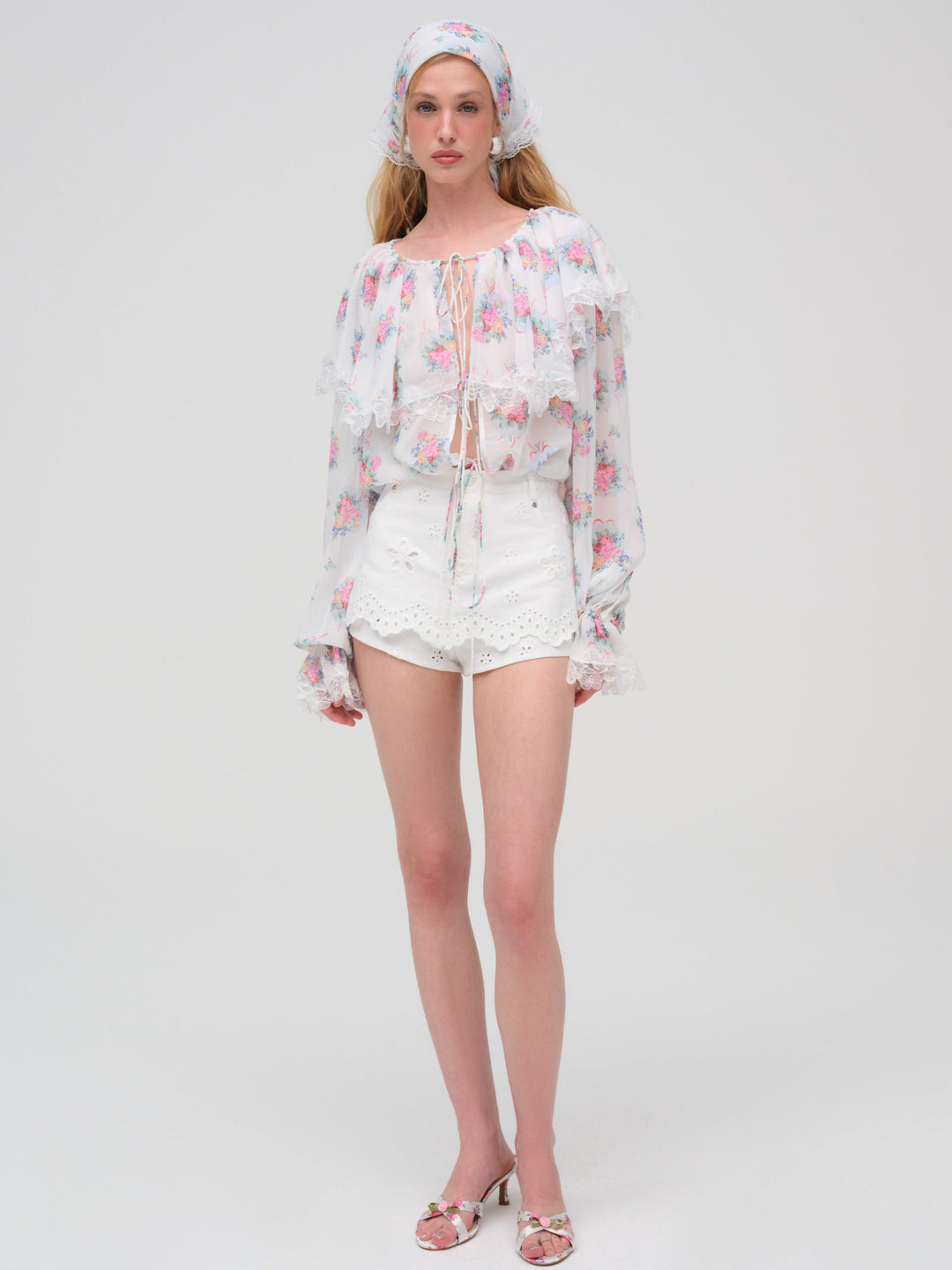 Women Doily Bouquet Long Sleeve Top - White