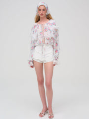 Women Doily Bouquet Long Sleeve Top - White