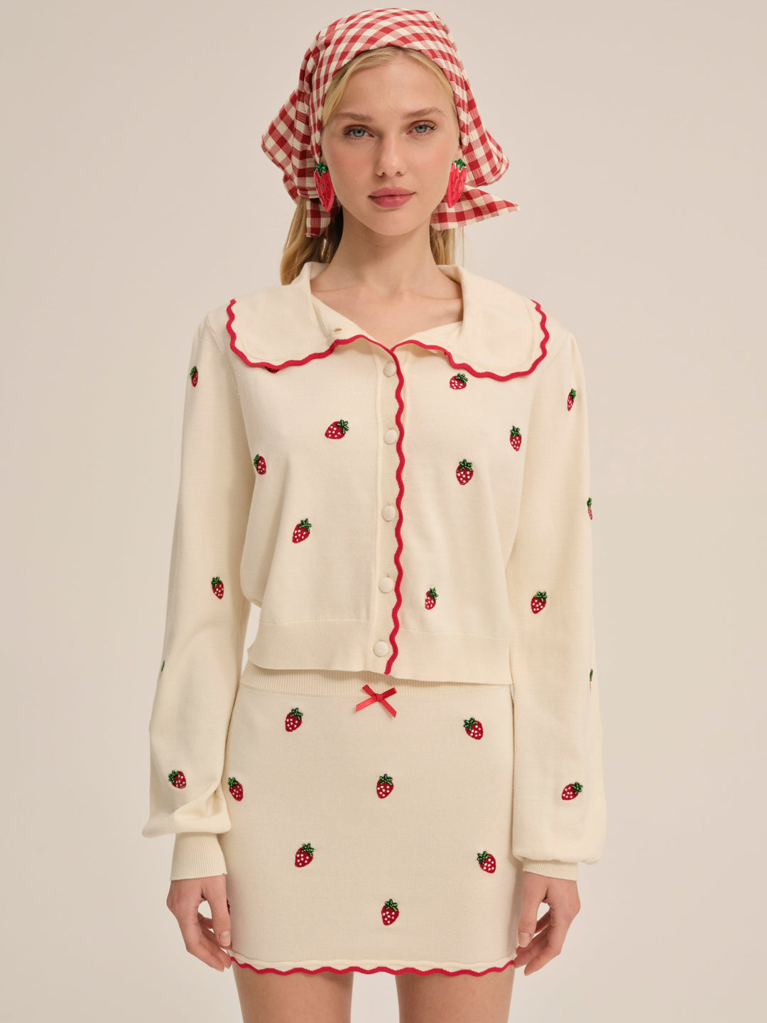 Women Strawberry Jam Cardigan - Cream
