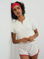 Women Fuzzy Knit  Top - White