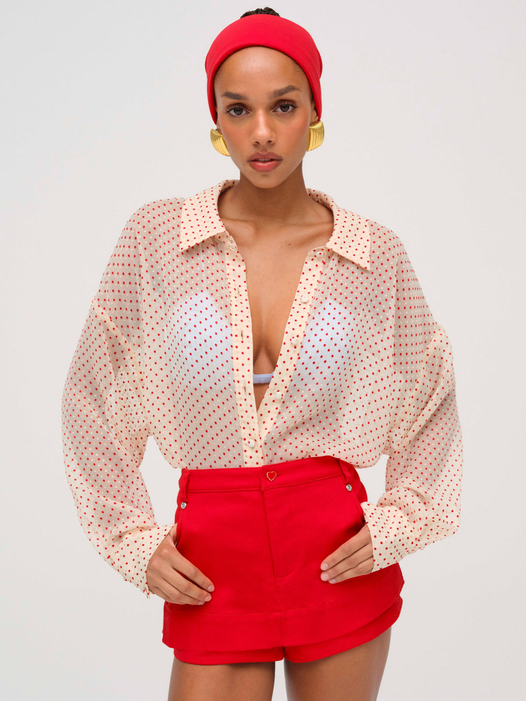 Women Love Dot Button-Up Top - Cream