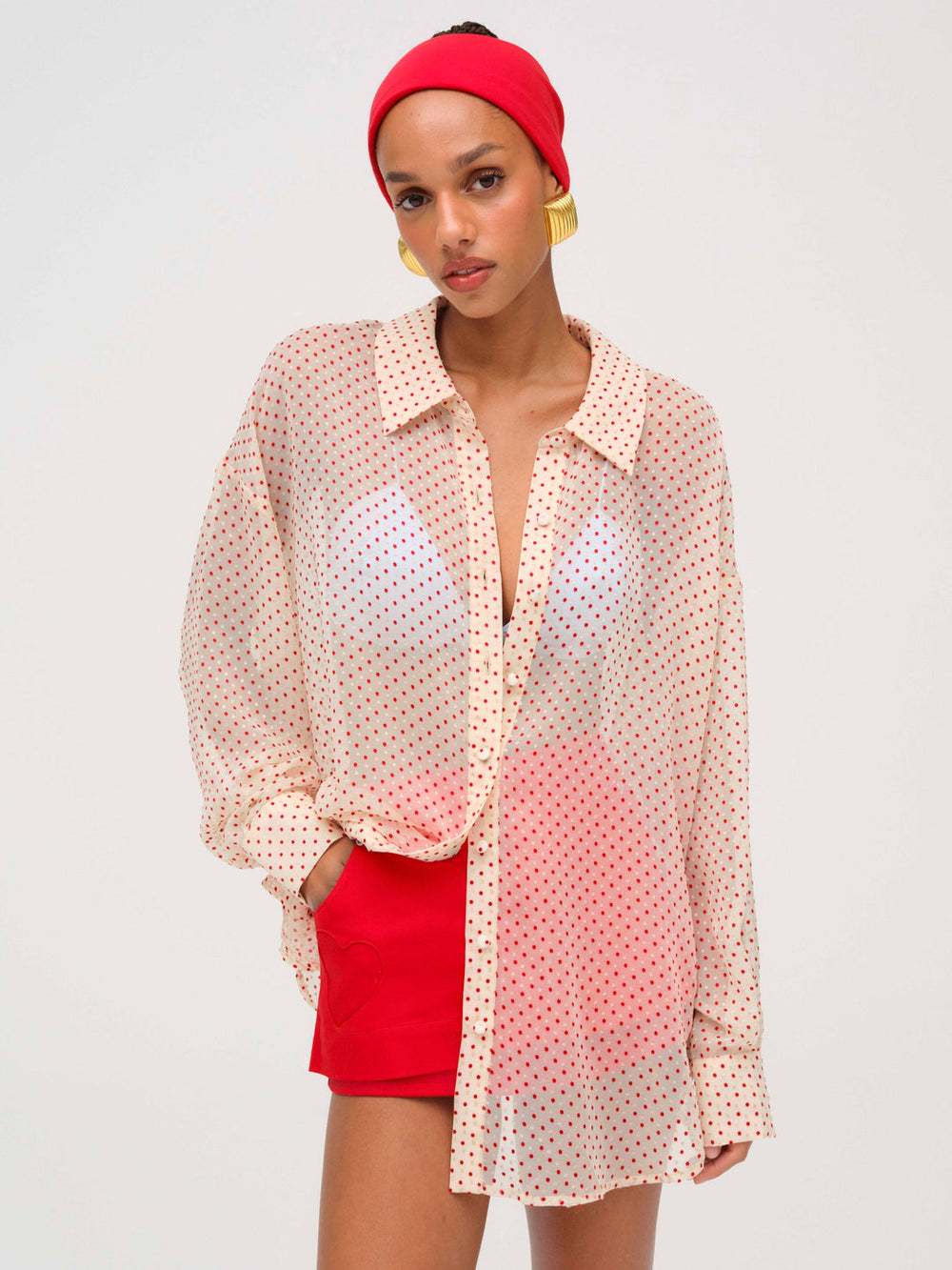 Women Love Dot Button-Up Top - Cream