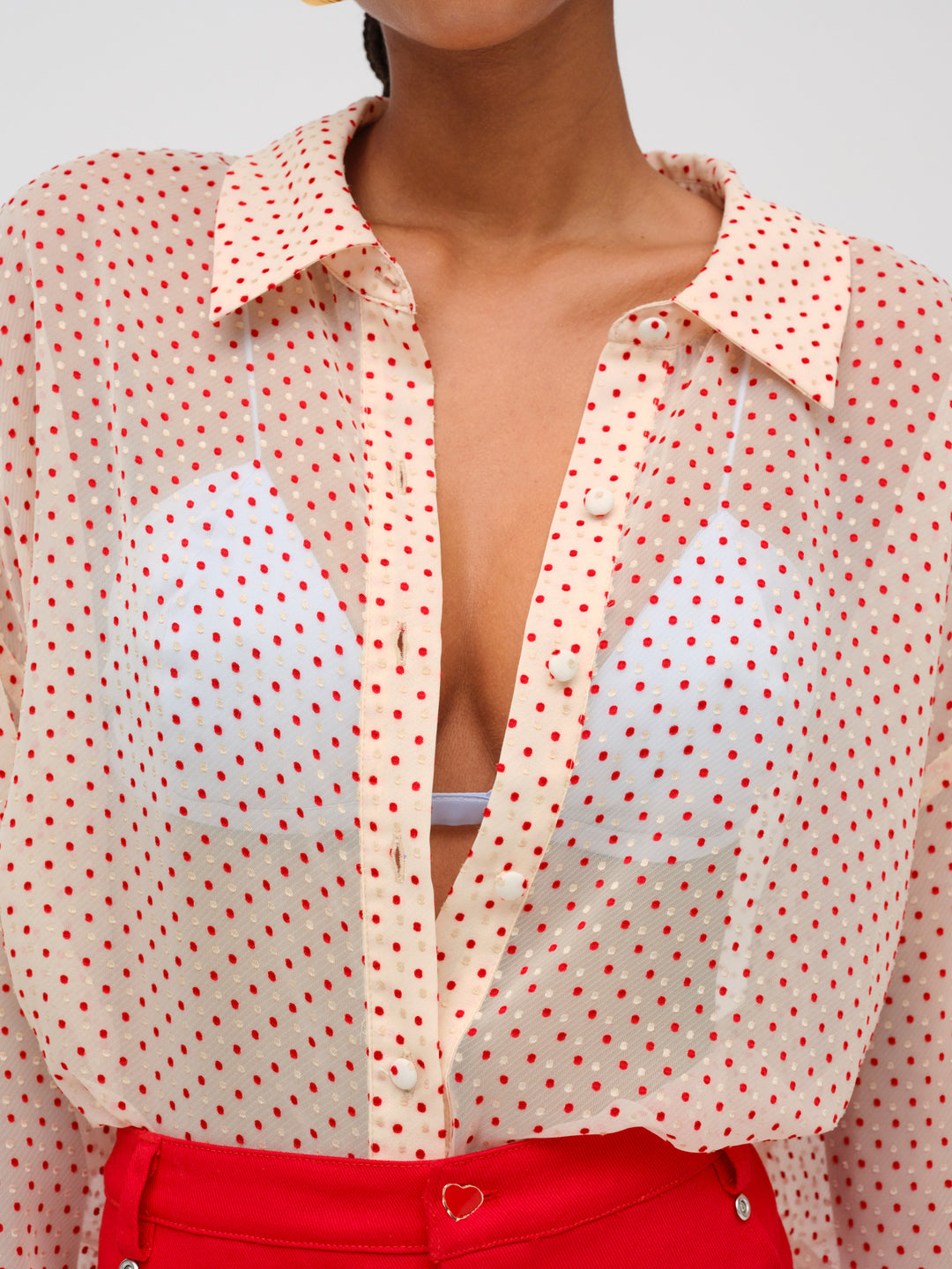 Women Love Dot Button-Up Top - Cream