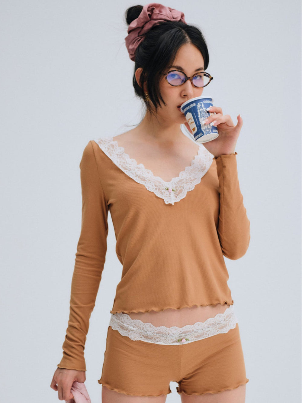 Women Eisley Ribbed Knit Top - Brown