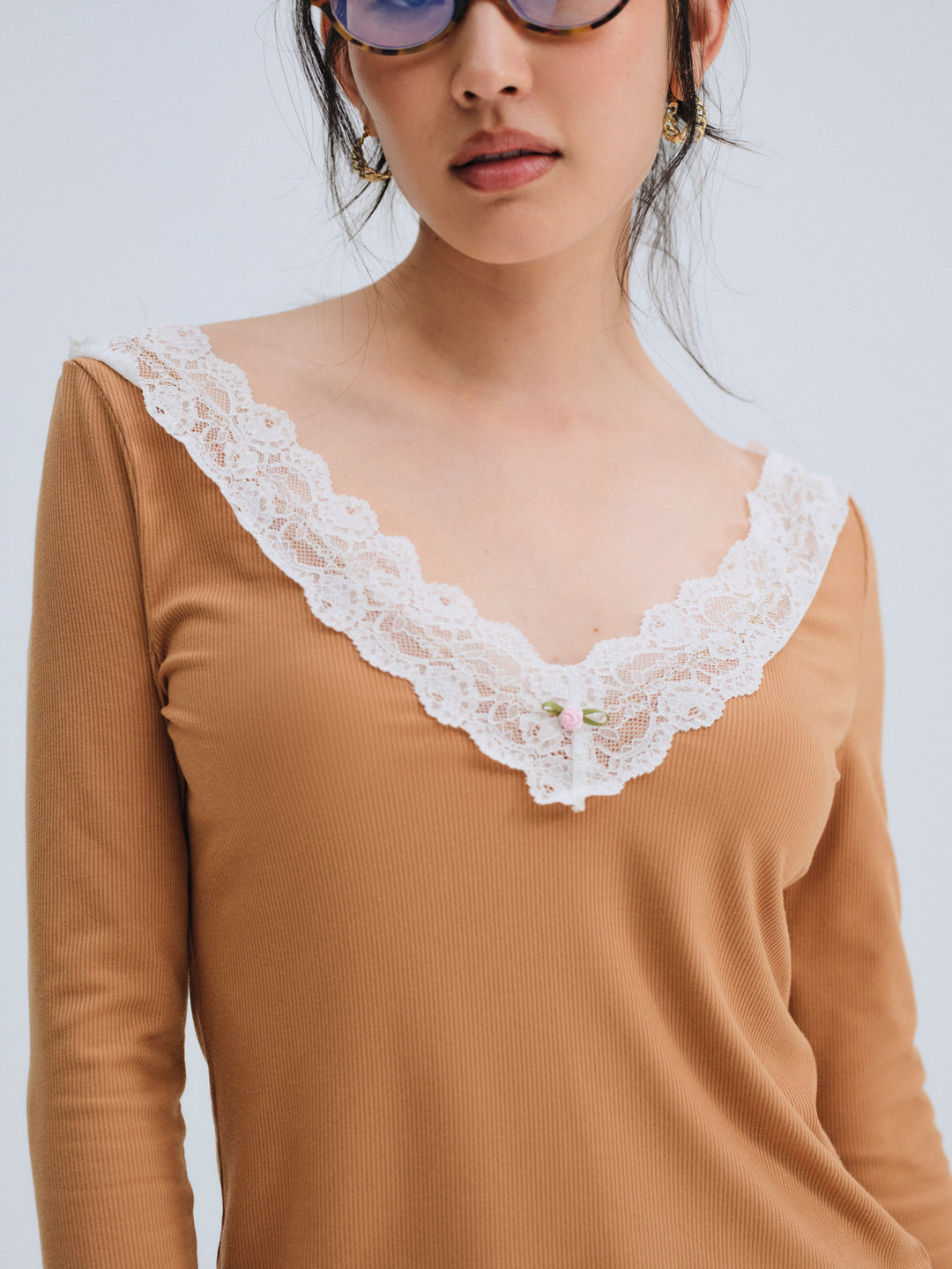 Women Eisley Ribbed Knit Top - Brown