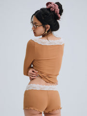 Women Eisley Ribbed Knit Top - Brown