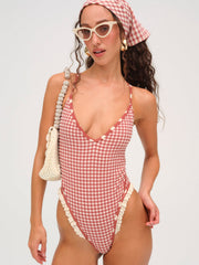 Women Strappy One Piece Swimsuit - Red