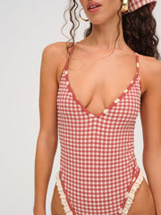 Women Strappy One Piece Swimsuit - Red
