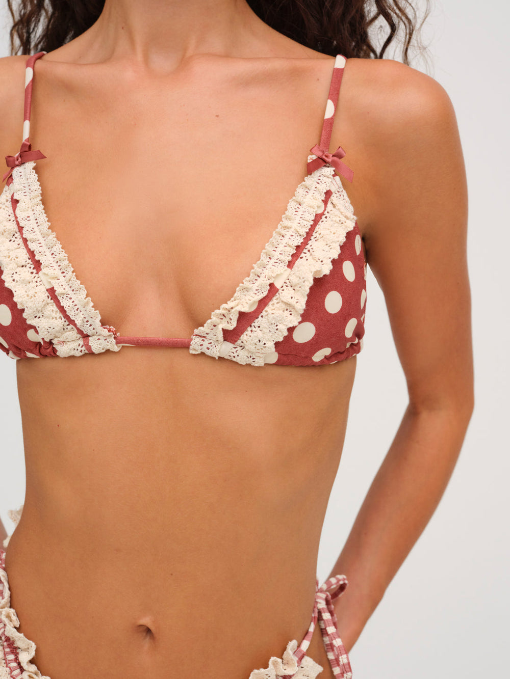 Women Dolly Dot Triangle Bikini Top - Red