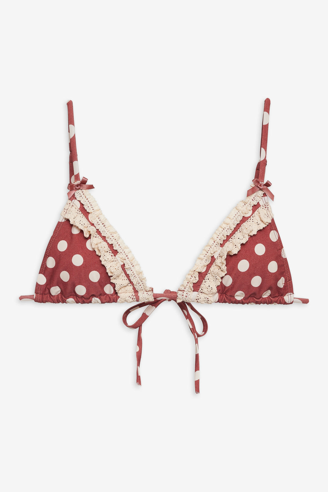 Women Dolly Dot Triangle Bikini Top - Red