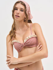 Women Gingham Bandeau Bikini Top - Red