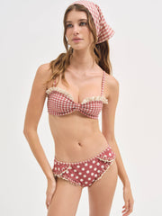 Women Gingham Bandeau Bikini Top - Red
