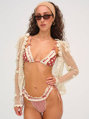 Women Gingham Bikini Bottom - Red