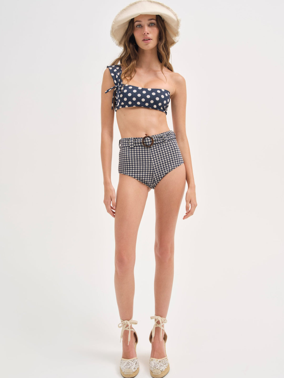 Women Gingham Swim Short - Blue