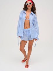 Women Gingham Button-Down Top - Blue