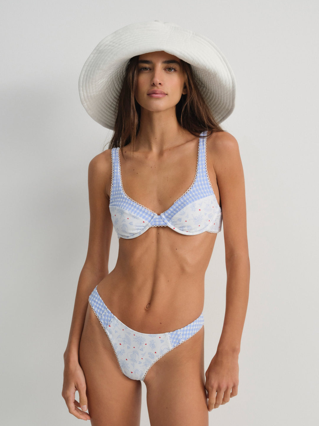 Women Floral Stems Underwire Bikini Top - White