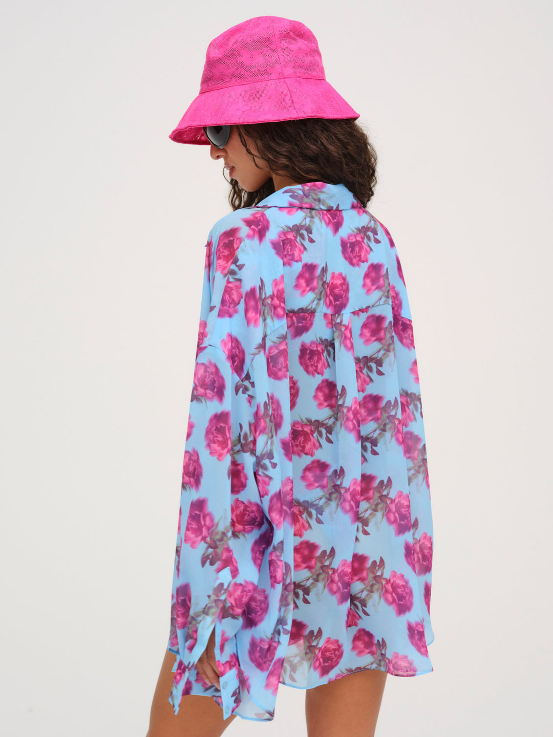 Women Floral Stems Button-Down Top - Blue