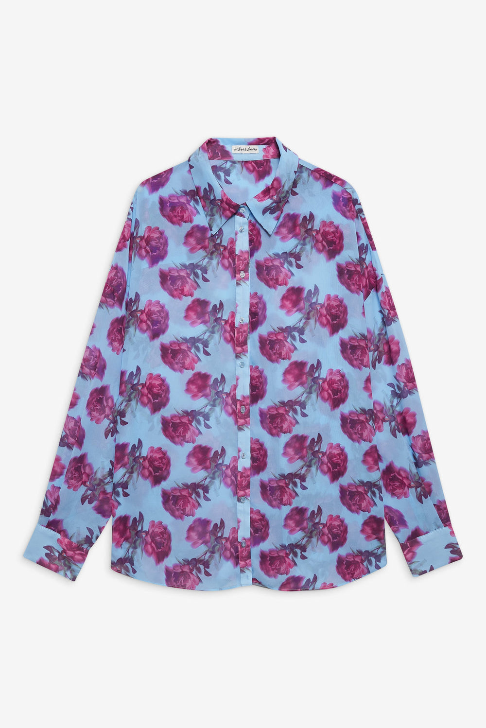 Women Floral Stems Button-Down Top - Blue