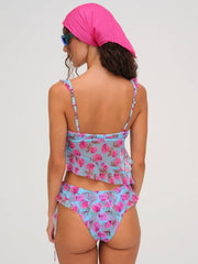 Women Floral Stems Ruffle Tankini - Blue