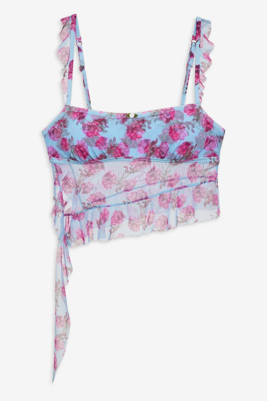 Women Floral Stems Ruffle Tankini - Blue