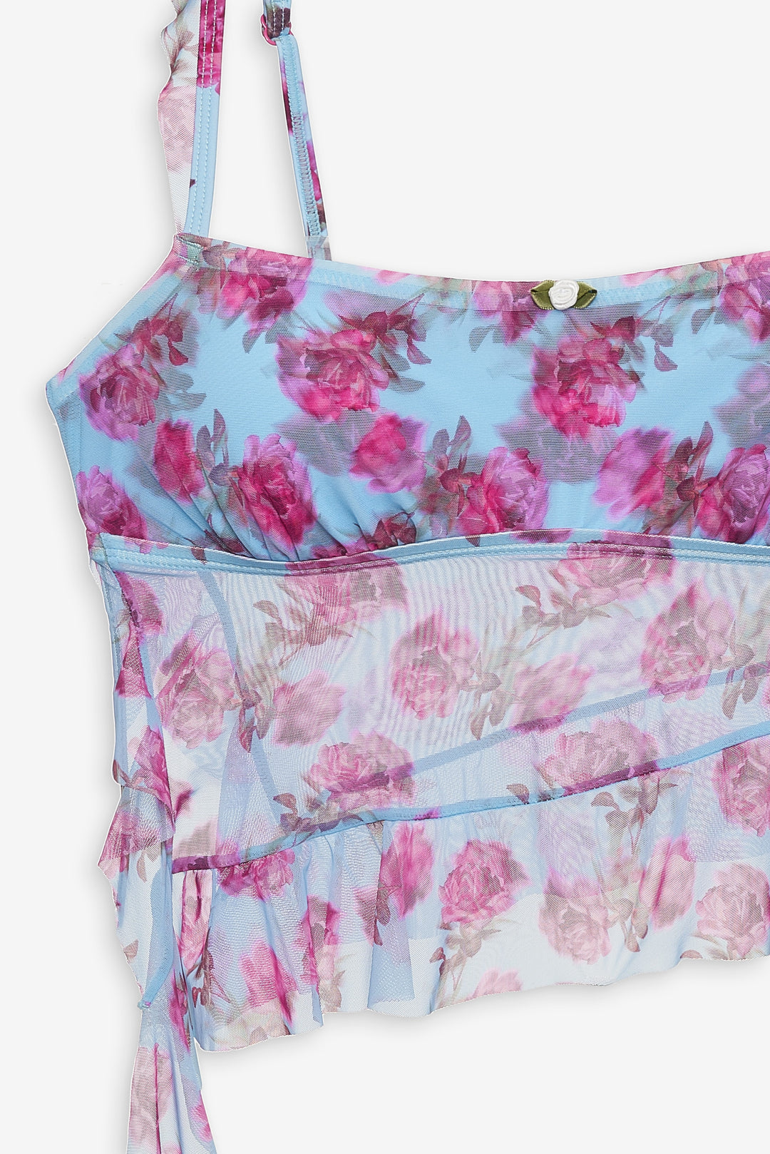 Women Floral Stems Ruffle Tankini - Blue